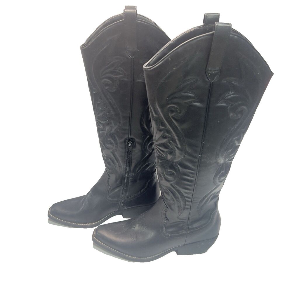 Black Leather Texas Cowboy Western Boots-Pointed Toe-Women Size 11 (9)